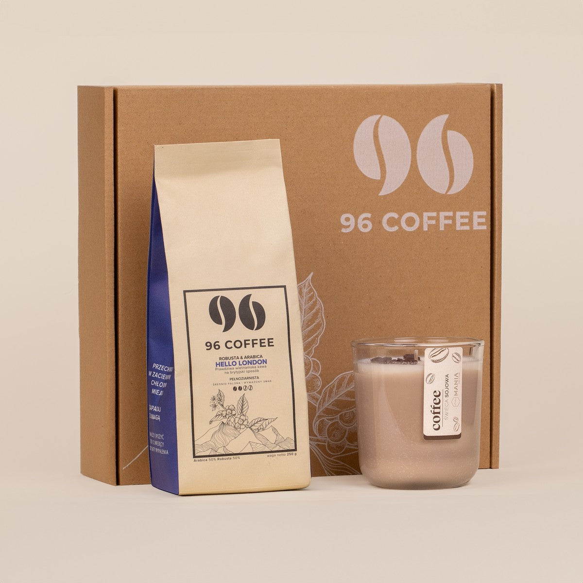 Zestaw prezentowy kawa & świeca sojowa (Latte)