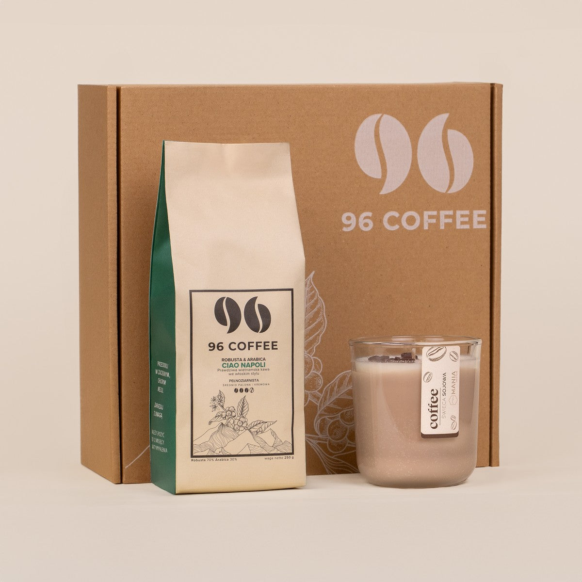 Zestaw prezentowy kawa & świeca sojowa (Latte)